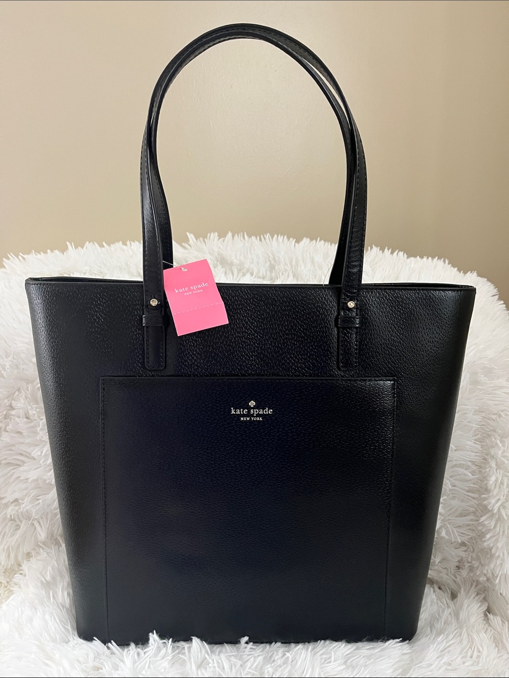 kate spade Black Pebbled Leather Tote with Front Pocket